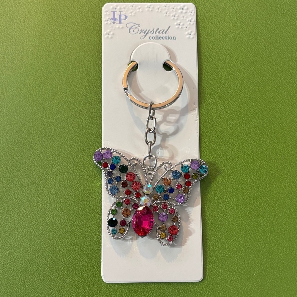 Colorful Butterfly Keychain in Silver